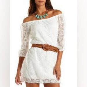 White Lace with Faux Leather Belt Size XL NWT